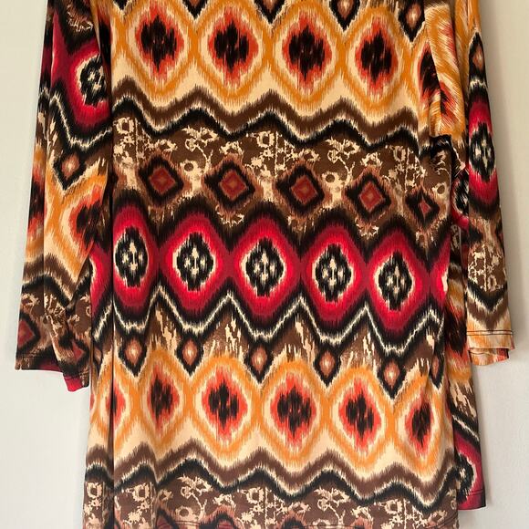 Susan Lawrence Red / Black / Brown Patterned 3/4 Sleeve Blouse Size 2X - Picture 7 of 10